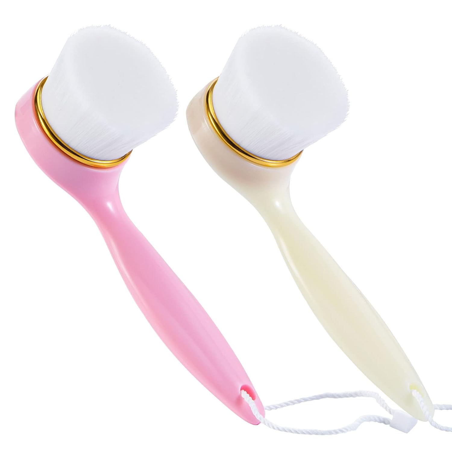2 Pack Soft Bristle Facial Cleansing Brush for Deep Pore Cleaning, Face Exfoliating Scrub Brush for Face Cleansing Skincare Massaging (Pink and Jade White)