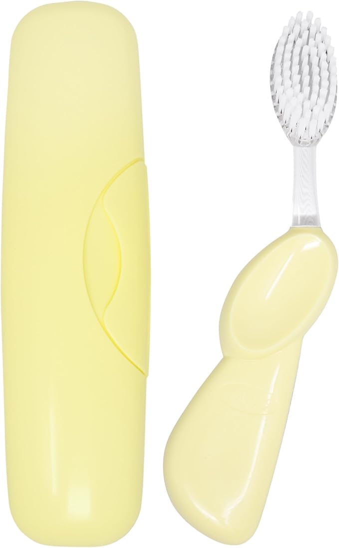 RADIUS Toothbrush Big Brush with Replaceable Brush Head BPA Free ADA Accepted - Left Hand - Pastel Lemon Meringue Brush with Pastel Lemon Meringue Case