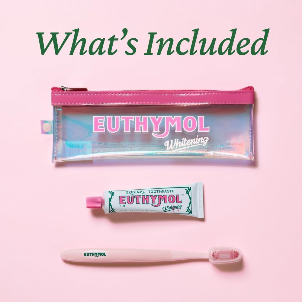 EUTHYMOL Whitening Travel Set (1.4 oz Toothpaste + 1 Toothbrush) – TSA-Friendly, Stain Removal in 2 Weeks, Long-Lasting Freshness for Sensitive Teeth & Gums, Bad Breath & Cavity Protection