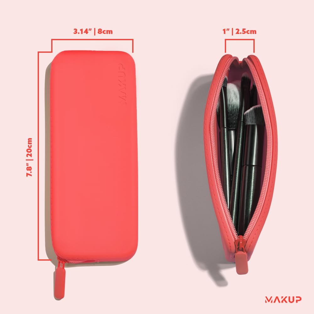 MAKUP Silicone Makeup Bag, Makeup Brush Holder with Zipper for Organizing Cosmetics, Makeup Brushes, Tools and Pencils, Washable Makeup Brush Holder Pouch for Travel (Watermelon Sugar)