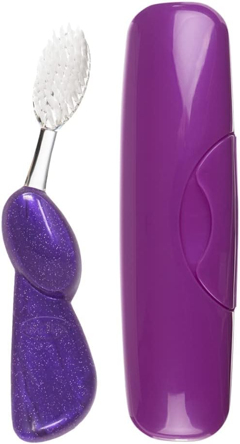 RADIUS Toothbrush Big Brush with Replaceable Brush Head BPA Free ADA Accepted - Left Hand - Purple Brush with Purple Case