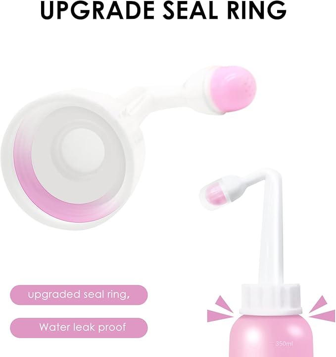 RUFCRIL Mini Peri Bottle, 350ml Portable Travel Bidet with Extra Ring and Carry Bag, TPE Material for High Temperature Resistance, Essentials for Postpartum Perineal Care,Hemorrhoid Treatment, Pink