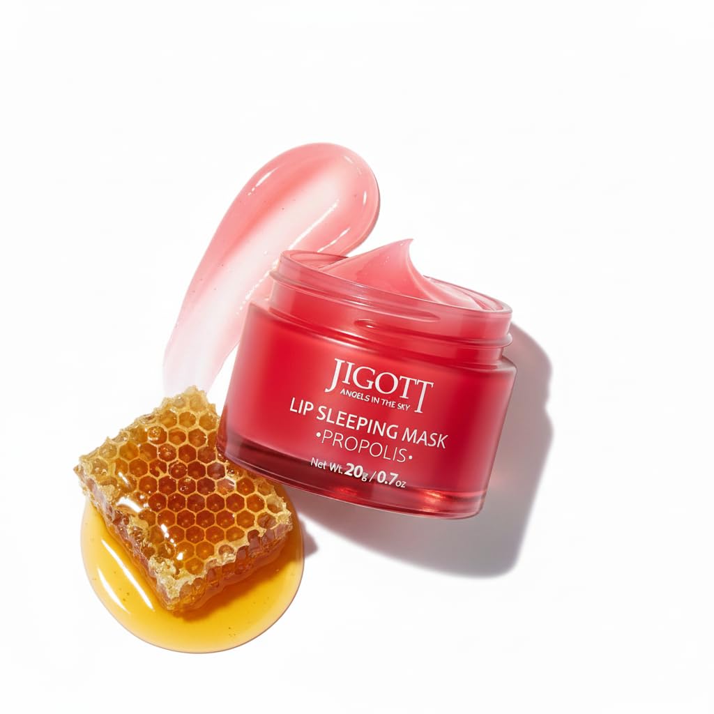 Jigott Korean Skincare Propolis Honey Lip Sleeping Mask – Nourishing Overnight Lip Treatment for Dry & Chapped Lips, K-Beauty Hydrating Lip Balm with Propolis Extract, Repairs & Softens Lips (20g)