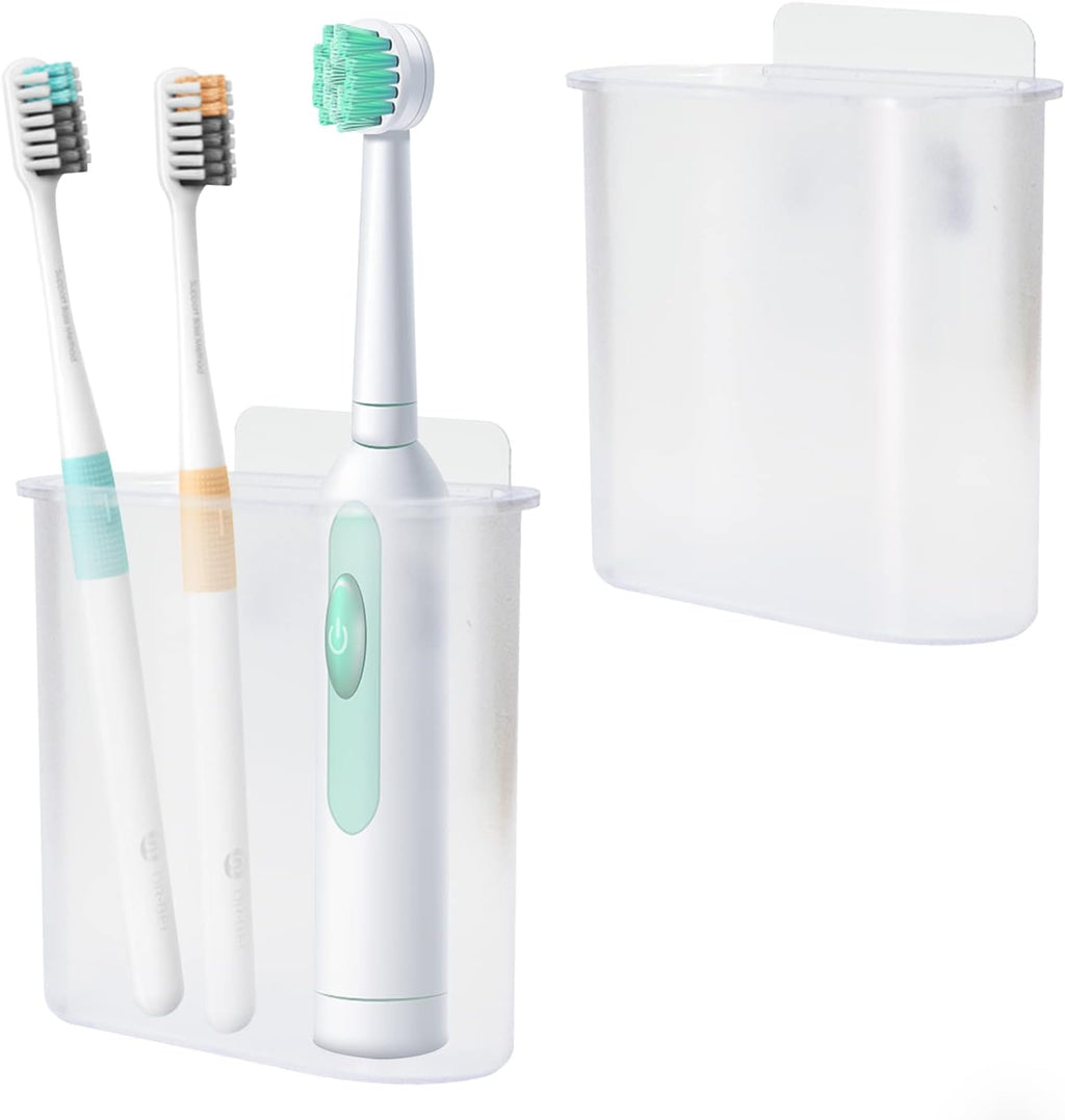 2 Packs Toothbrush Holders Wall Mounted, Self Adhesive Tooth Brush Holder for Bathroom Electric Toothbrush Toothpaste Razor Holder Bathroom Accessories(Clear)