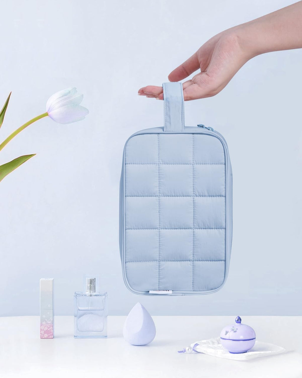 Narwey Puffy Travel Toiletry Bag for Traveling Women Girl, Travel Bag for Toiletries, Cute Travel Makeup Bag Organizer, Quilted Cosmetic Bag Make Up Skincare Medicine Bags