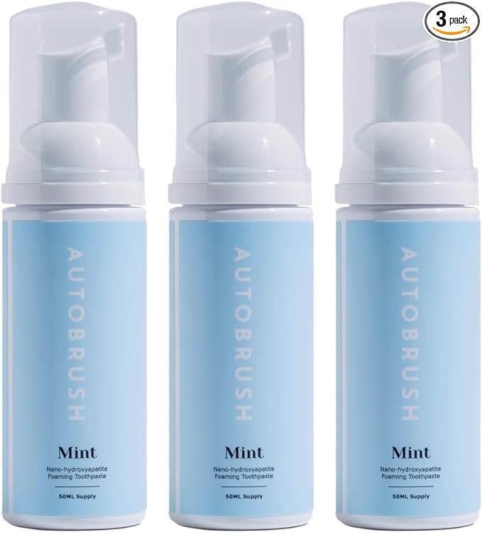 autobrush Fluoride-Free Foaming Toothpaste for Adults, Mint Flavor, Whitening & Deep Cleaning, Travel Friendly, Anti-Cavity (Pack of 3)