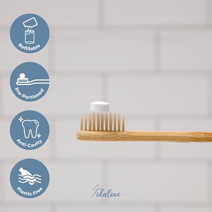 Smile More Toothpaste Tablets with Fluoride, Anti-Cavity, Vegan, Zero Waste, Eco-Friendly, Travel Friendly, 1 Month Supply Refill (62 Tablets) (Fresh Minty Yuzu)