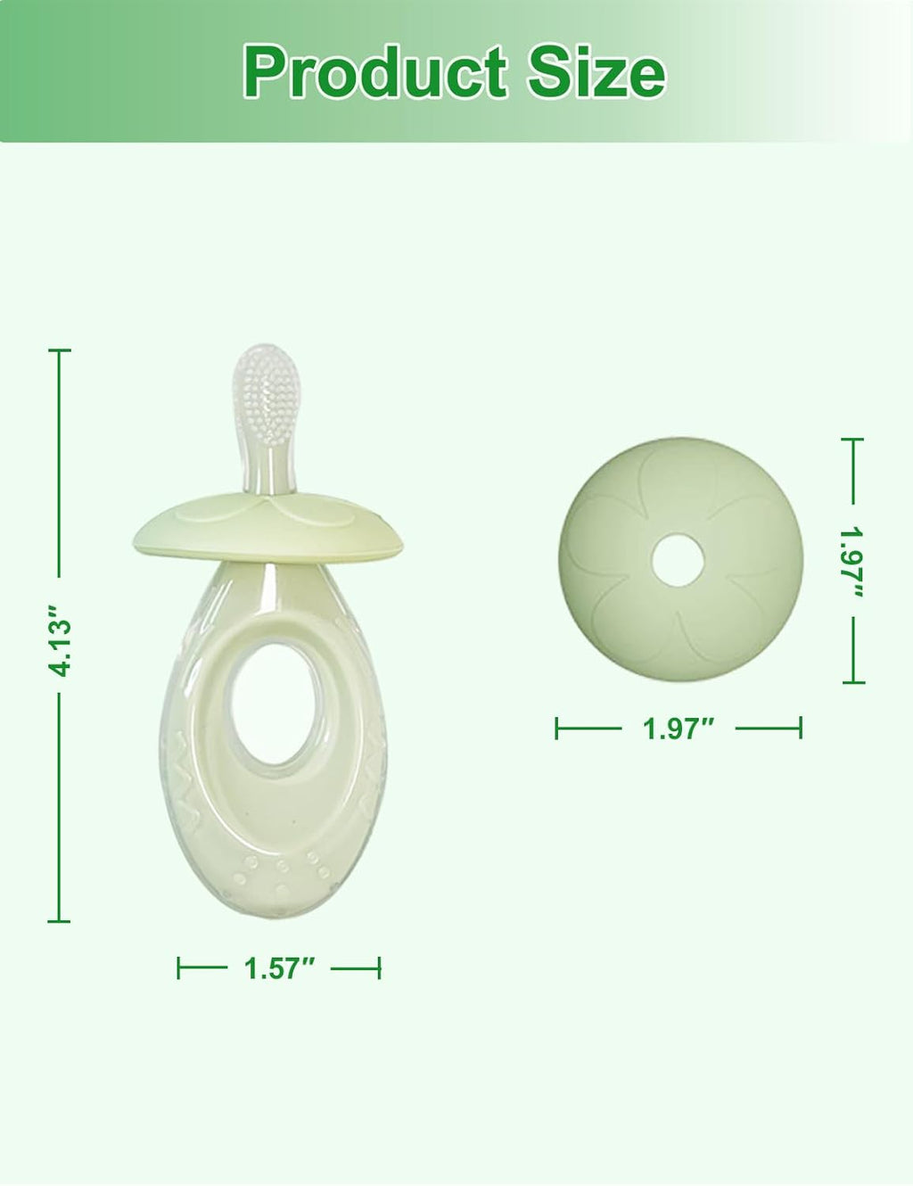 Baby Toothbrush & Teether for Infant and Toddler, Silicone Baby Oral and Tongue Cleaner, Ultra Soft Infant Training Toothbrush with Travel Case, Adjustable Safety Shield - Green