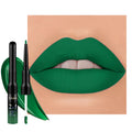 1Pcs 2 in 1 Forest Green Purple Matte Lip Liner and Liquid Lipstick Stain Makeup Set for women, Green Long Lasting Smudge Proof Lip Tint Matte Finish Lip Gloss for All-Day Color Hold Easy to Use 48#