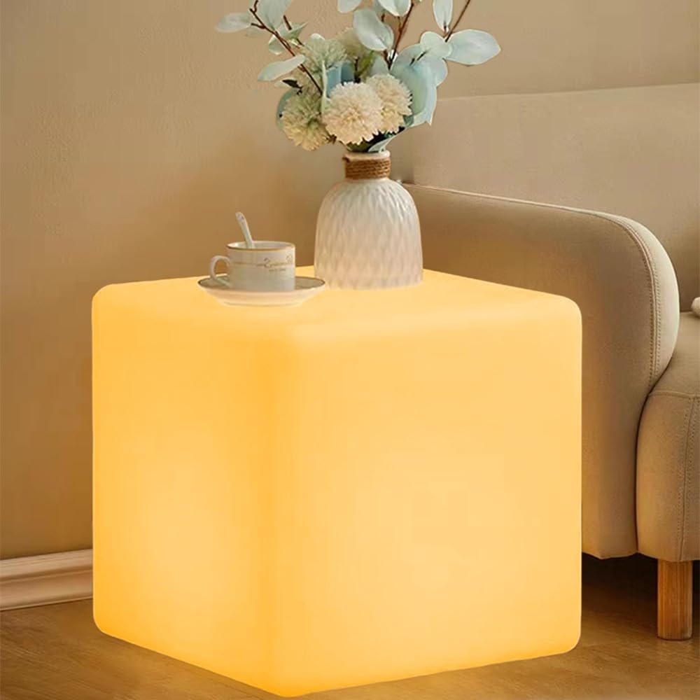 20-in LED Cube Chair, Dimmable RGB Color Changing Light Cubes w/Remote, Versatile Large LED Cube Seat, Rechargeable Light Table Waterproof Outdoor Floor Lamp, Ideal Home Garden Patio Pool Party Decor