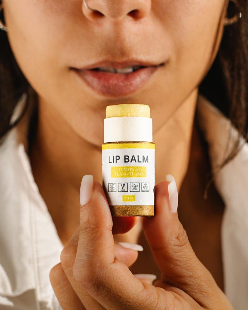 J&L Naturals Sustainable Lip Balm | Organic Ingredients, 100% Natural, Eco-Friendly | Cruelty Free, Vegan, Paraben Free, Silicone Free (Lemon & Ylang Ylang, Single)