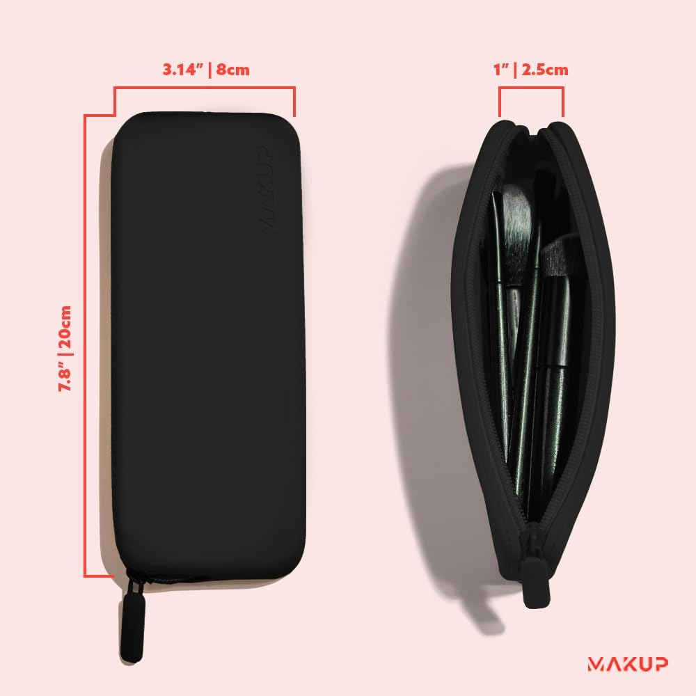 MAKUP Silicone Makeup Bag, Makeup Brush Holder with Zipper for Organizing Cosmetics, Makeup Brushes, Tools and Pencils, Washable Makeup Brush Holder Pouch for Travel (Black Out)