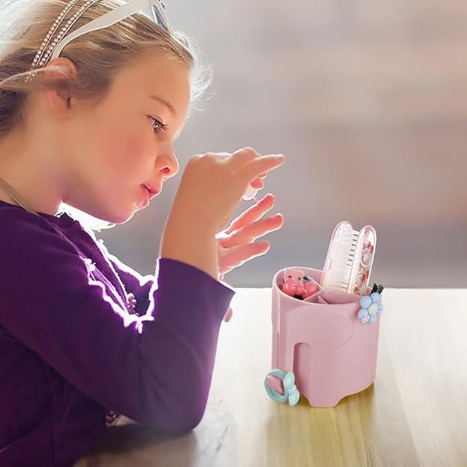 Elephant Toothbrush Holder for Toddler, Cute Toothbrush Holder for Kids, Electric Toothbrush Toothpaste Holder with 3 Rapid Drying Slots and a Hook for Bath Ball, Pink