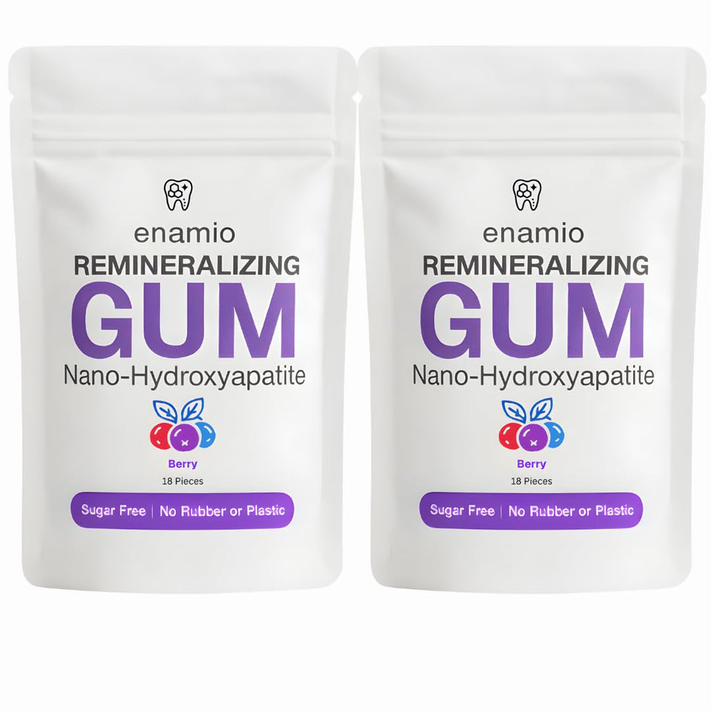 Enamio Berry Remineralizing Gum with Nano Hydroxyapatite for Enamel Support & Sensitive Teeth - Xylitol Gum, Plastic Free, Sugar Free, Natural Oral Care - No Aspartame- Made in USA - 2 Pack