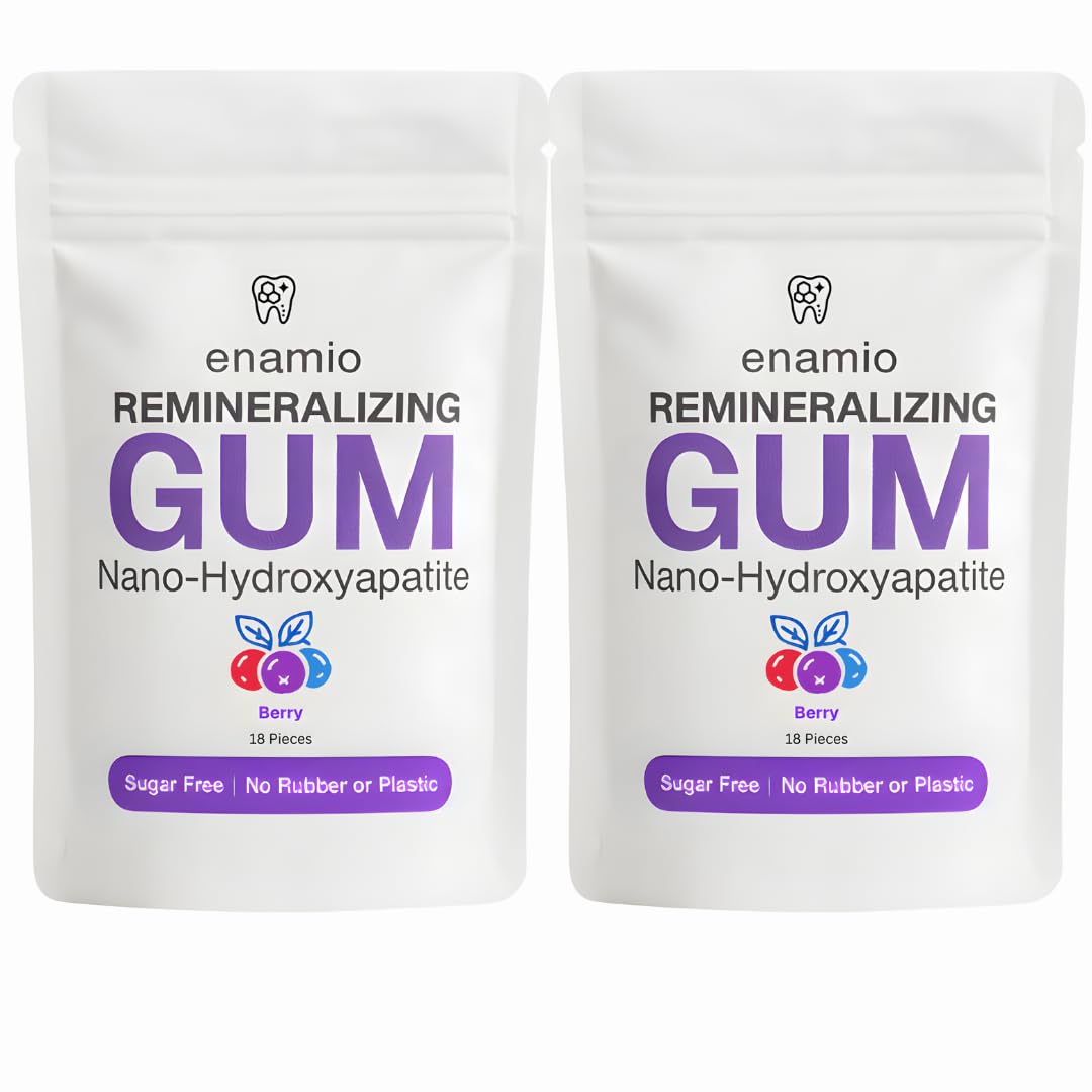 Enamio Berry Remineralizing Gum with Nano Hydroxyapatite for Enamel Support & Sensitive Teeth - Xylitol Gum, Plastic Free, Sugar Free, Natural Oral Care - No Aspartame- Made in USA - 2 Pack