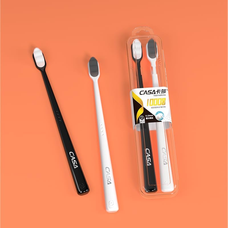 Extra Soft Toothbrush for Sensitive Gums and Teeth. Micro Nano Toothbrushes with 20,000 Ultra Soft Bamboo Charcoal Bristles. Excellent Cleaning Effect (2 Pack) (Black Wave Bristle)