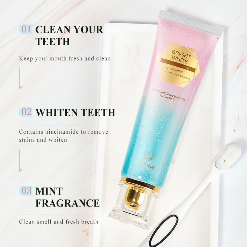Niacinamide Whitening Toothpaste (Pack of 2) - Cleans Stains and Strengthens Teeth, Reduces Gum Problems, Freshens Breath, Mint Flavored Without Fluoride for Sensitive Teeth