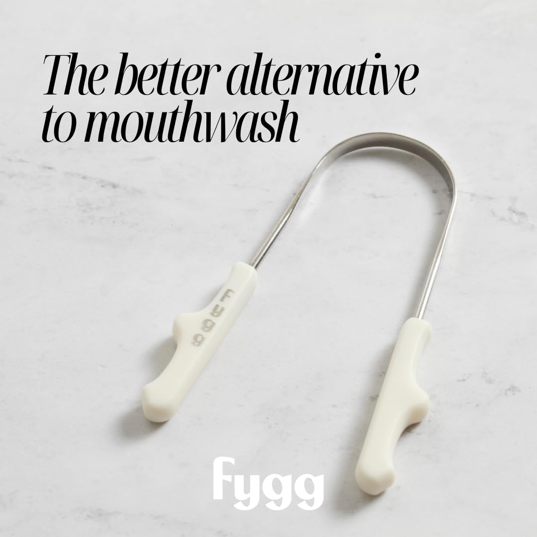Fygg Stainless Steel Tongue Scraper with Cotton Storage Bag, Gentle Oral Care Tool for All Ages