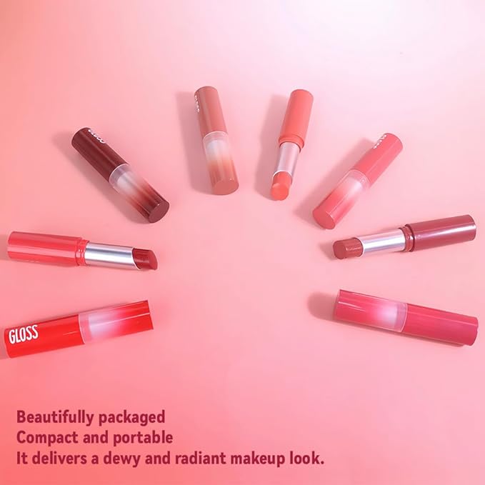 2Pc Butter Lipstick Tinted Lip Balm, Shine Moisturizing Plumper Lipstick for Women, Natural Nourishing Hydrating Lip Gloss Stain for Dry Lips, Lightweight Lip Liner Care Vegan Makeup, 06 & 07