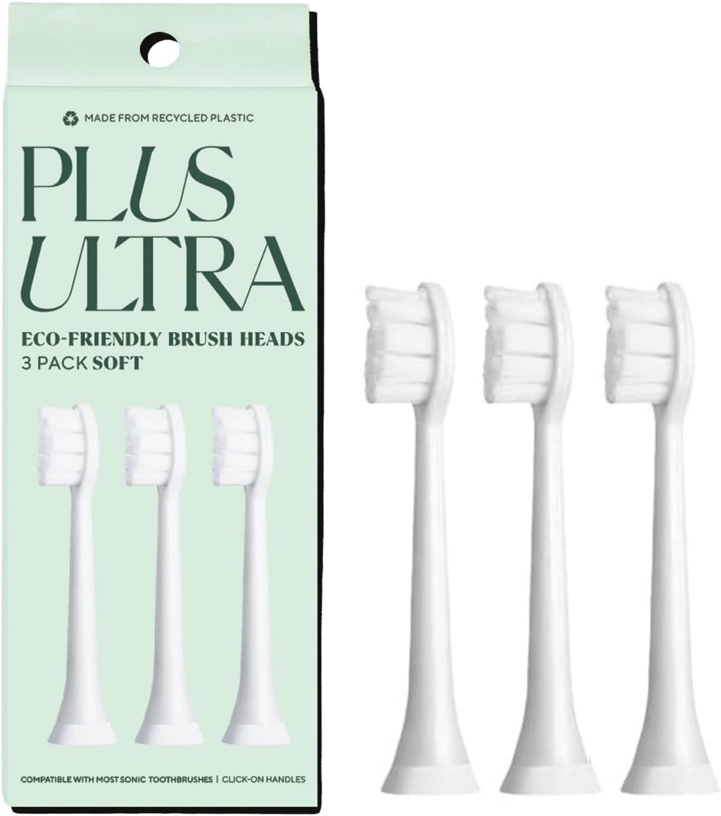 Plus Ultra Eco Friendly Toothbrush Replacement Heads 3 Pack | Designed for Sonic Powered Electric Toothbrushes | Made with Recycled Plastic | Soft Toothbrush for Sensitive Teeth