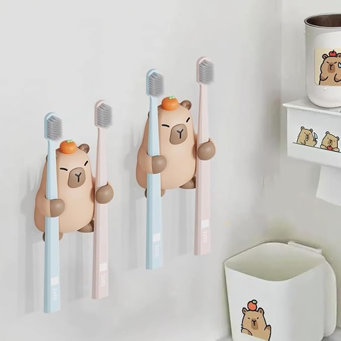 Toothbrush Holders for Bathroom Cute Capybara Electric Toothbrush Holder, Wall-Mounted Bathroom Storage Rack with Hooks No-Drill Installation