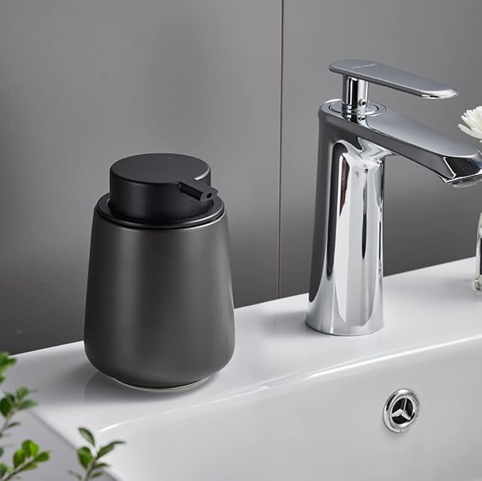 12Oz Black Soap Dispenser - Modern Ceramic Lotion Hand Soap Dispenser with Easy-to-Press Black Pump, Reusable and Refillable Liquid Dish Soap Dispensers for Bathroom & Kitchen