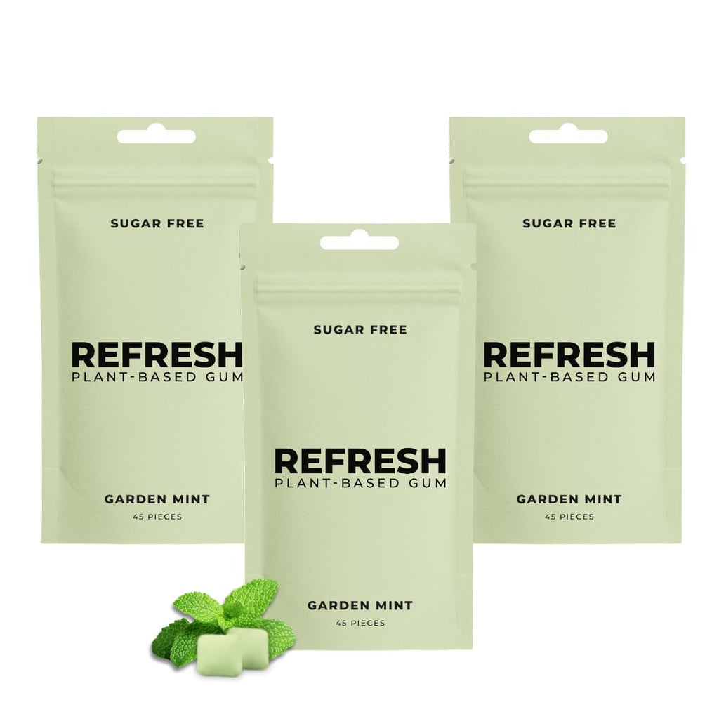 Refresh Gum Garden Mint – Xylitol, Sugar Free Chewing Gum Pouches, Natural Flavor & Organic Ingredients – Aspartame Free, Plant-Based, Non-GMO – 45 Pieces Each, 3 Pack