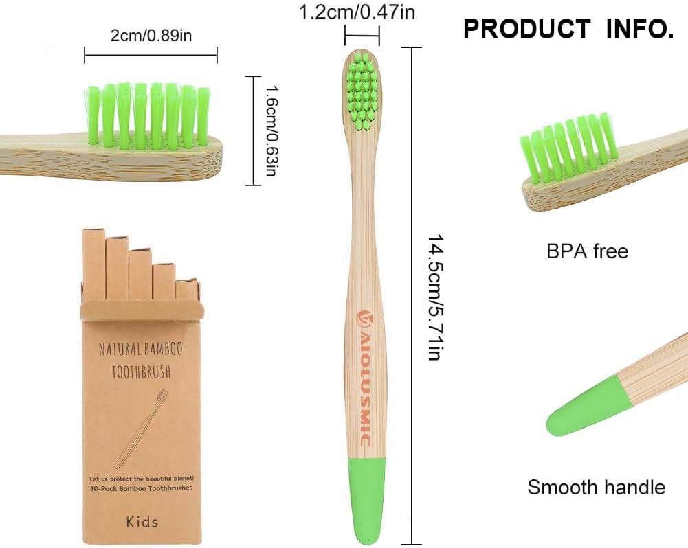 Kids Bamboo Toothbrushes 5 Pack, Children's Toothbrush Soft Bristles Eco Friendly Biodegradable Wooden Handle Tooth Brush