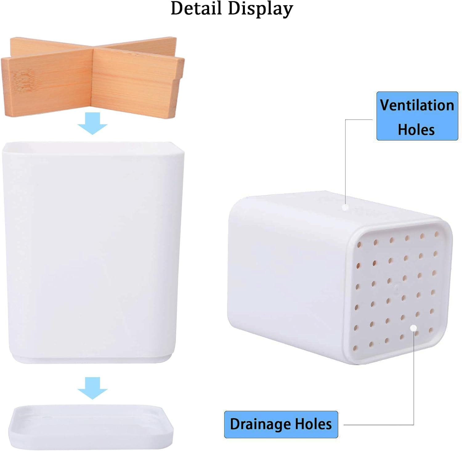 Toothbrush Holders Drainage for Bathrooms, 4 Slots Tooth Brushing Holder with Bamboo Dividers Plastic Electric Toothbrush and Toothpaste Caddy Organizer for Sink, Counter, Shower, Vanity, White