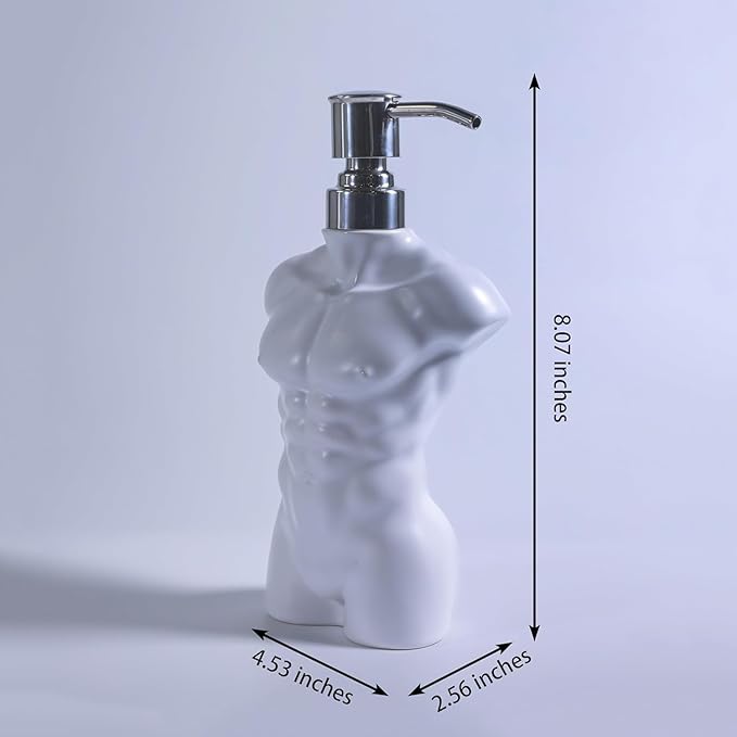 Ceramic Soap Dispenser with 304 Stainless Steel Pump Hand Lotion Liquid Dispenser Refillable for Kitchen and Bathroom Decorative (Matt White Figure)