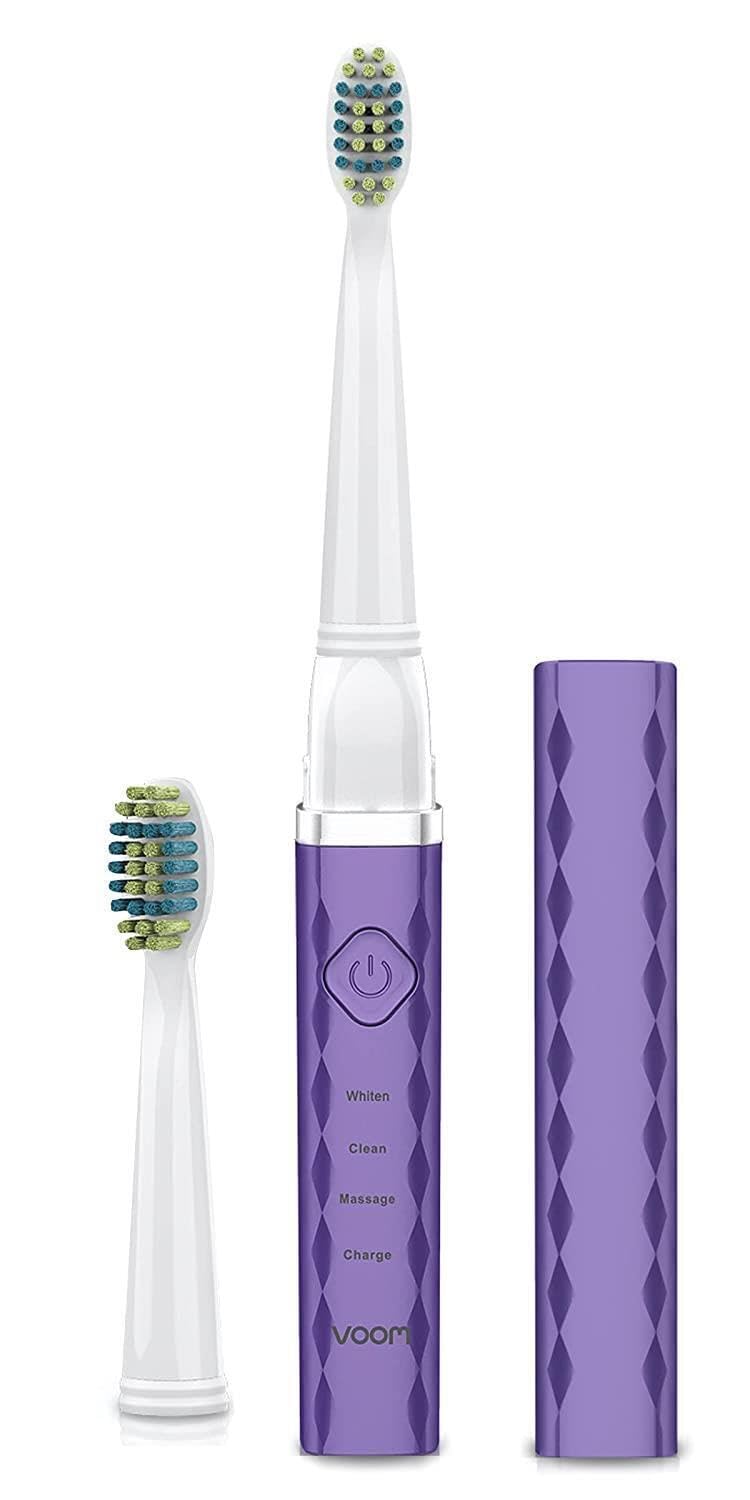 Voom Sonic Pro 3 Rechargeable Electric Toothbrush With Soft Dupont Nylon Bristles Dentist Recommended Portable Oral Care 2-Minute Timer 3 Adjustable Speeds Light Weight Design - Purple
