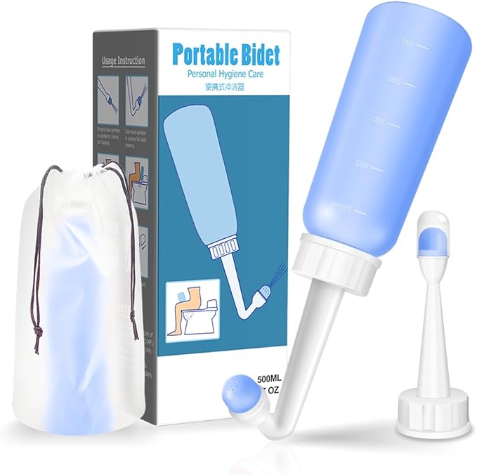 Peri Bottle - Postpartum and Perineal Care - 2 in 1 Portable Bidet - Portable Travel Bidet Sprayer for Women or Men- Handheld Jet Spray Bottle for Toilet (500ML, Blue)