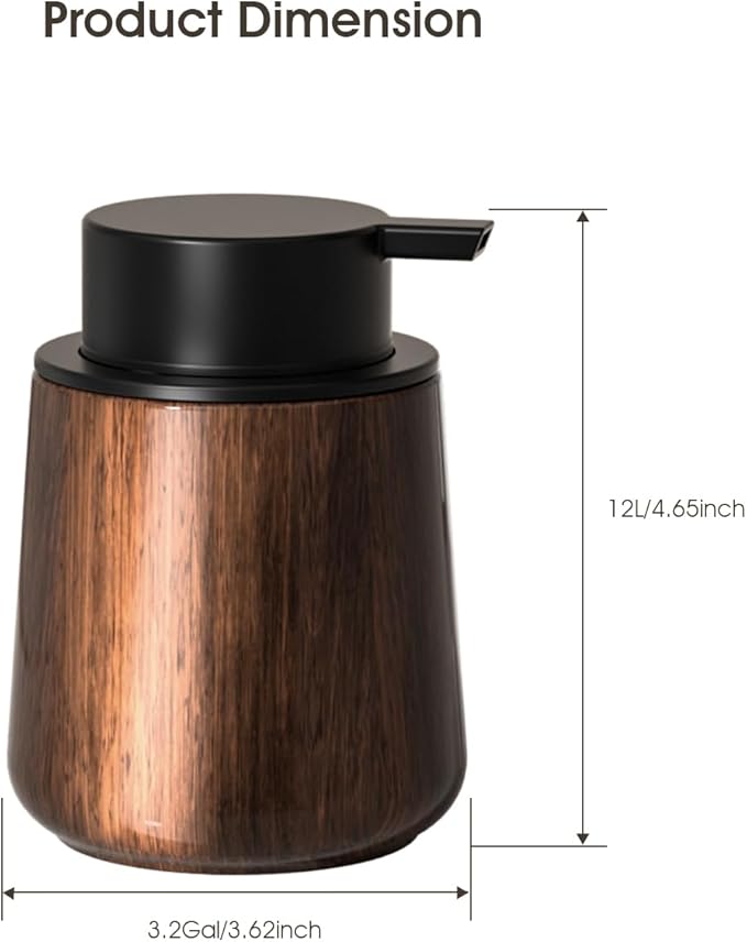 18 Oz Walnut Color Foaming Hand Soap Dispense, Refillable Kitchen Dish Soap Dispenser, Modern Home Decor Soap Dispenser for Bathroom