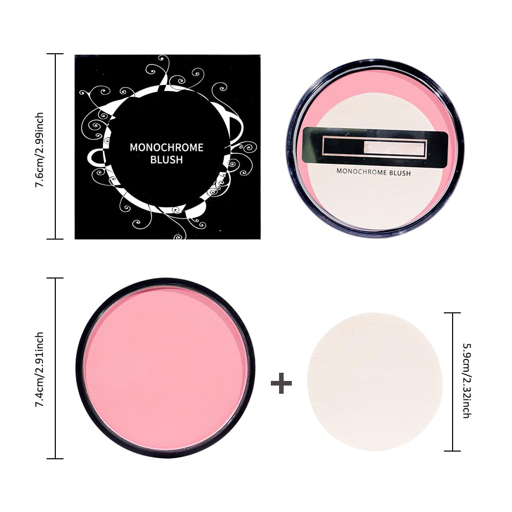Natural Single Matte for Face Cheeks Blush with Makeup Powder Puff, Nude Pink Monochrome Blush Cream Powder Makeup Palette Blushes Long-lasting Color Blendable Foundation for Women Every Day 05