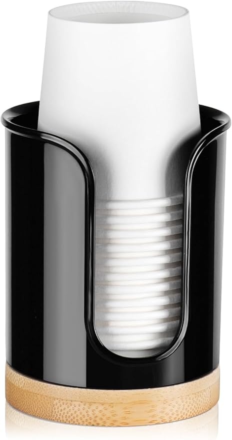 Bathroom Cup Dispenser - Small Cup Holder for Dixie 3 oz Bathroom Cups, Mouthwash Cups, 3 4 Ounce Cup Dispenser - PC/Bamboo, Black, Pack of 1