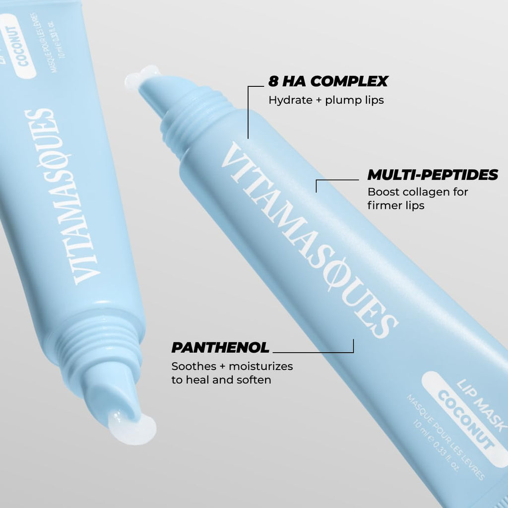 Vitamasques Overnight Lip Mask - Hydrating Coconut Flavor Lip Balm Moisturizer with Vitamins & Natural Oil Hydrates, Nourishes & Plumps Lips Area - Korean Skin Care Lip Care Products (Pack of 3)