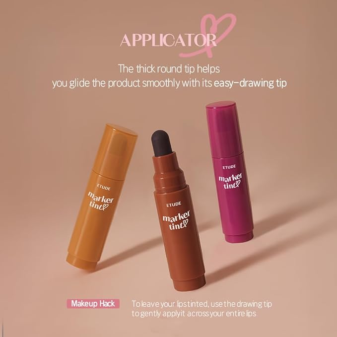 ETUDE Dear Darling Marker Tint #10 Sweet Cinnamon | Hydrating & Long Lasting Lip Stain | High Pigmented Lip Maker with Easy Drawing Tip | Korean Daily Lip Tint, Korean Makeup, Kbeauty