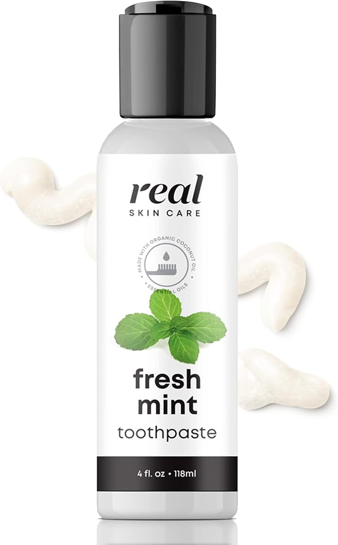 Real Skin Care Coconut Toothpaste | Handmade in The USA | Fresh Mint | All Natural Organic Fluoride Free for Healthy Smiles | Flavored for Adults & Kids With Essential Oils