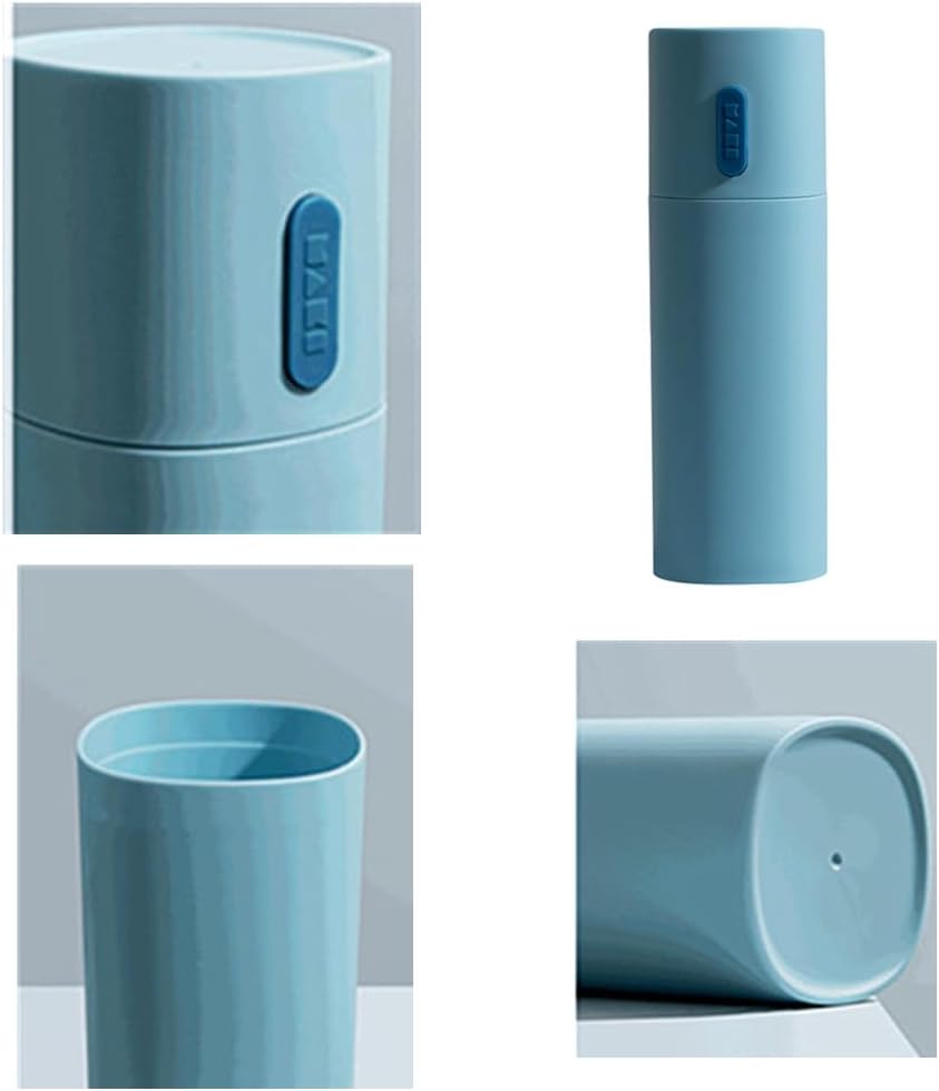 Travel Toothbrush Case Portable Toothbrush and Toothpaste Container Holder with Mouthwash Cup Oral cleaning Tools Organizer for Traveling Camping School Home (Blue and white)