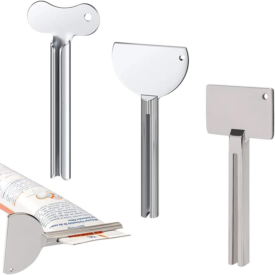 Toothpaste Squeezer, Metal Tube Squeezer Key Stainless Steel Toothpaste Roller Tube Wringer for Paint, Cream, Cosmetic and Hair Dye (A+B+C 3PCS)