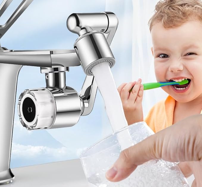 1080° Rotating Faucet Extender with PP Cotton Filters, 2 Modes Swivel Robotic Arm Sink Aerator for Kitchen/Bathroom, 20mm/22mm Female and 24mm Male Thread Connection, Silver