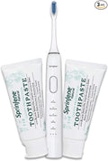 SprinJene Natural Fluoride Toothpaste for Healthy Teeth & Gums (2 Pack) + Electric Toothbrush with Wireless Charger & 2 Replacement Heads