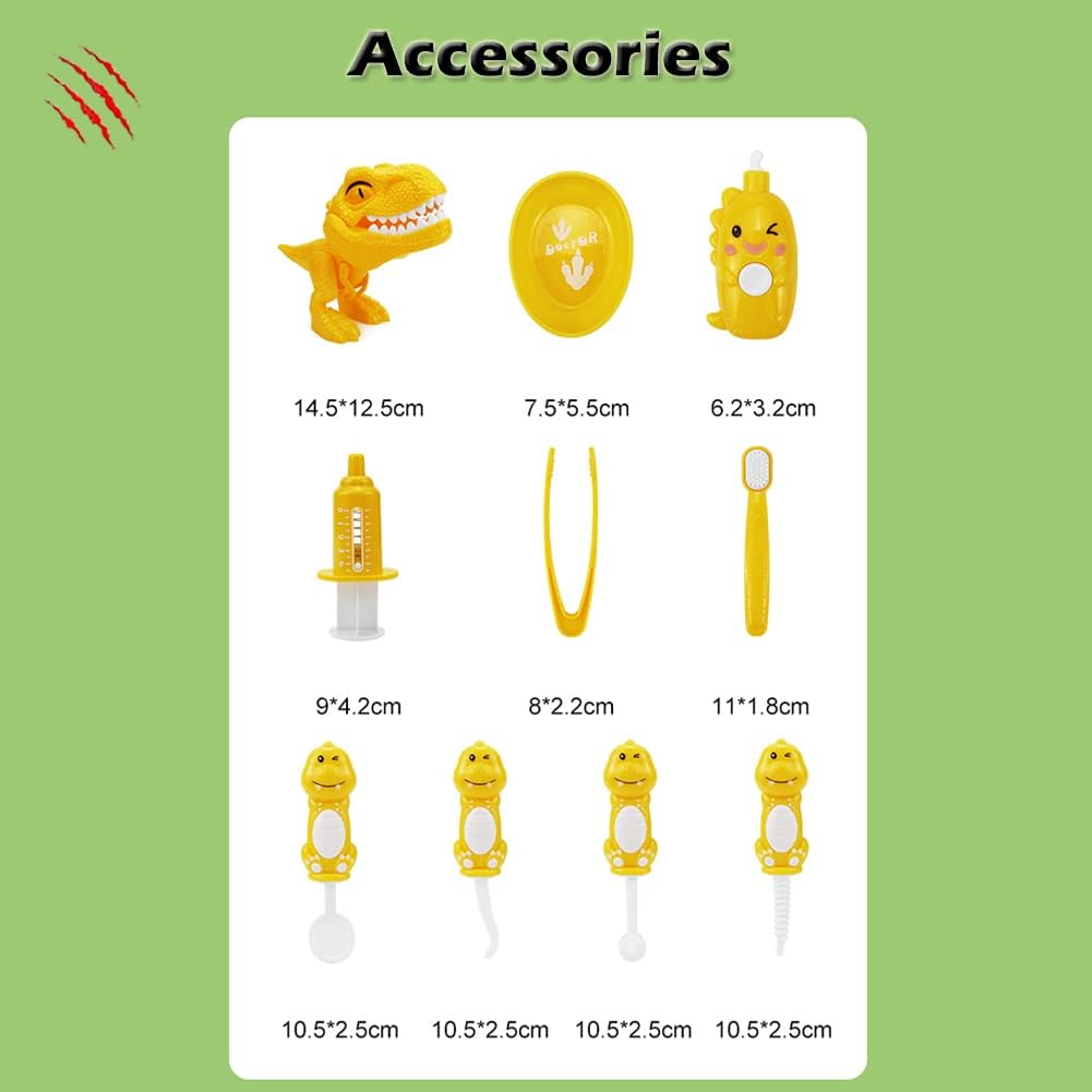 10PCS Plastic Dinosaur Simulation Dentist Play Set Animation Medical Kit Pretend Toy for Kids Hygienic Habbit Cultivation Role Play Game for Children 5 models 4 colors OPP Bag Packaging (Mixed Colors)