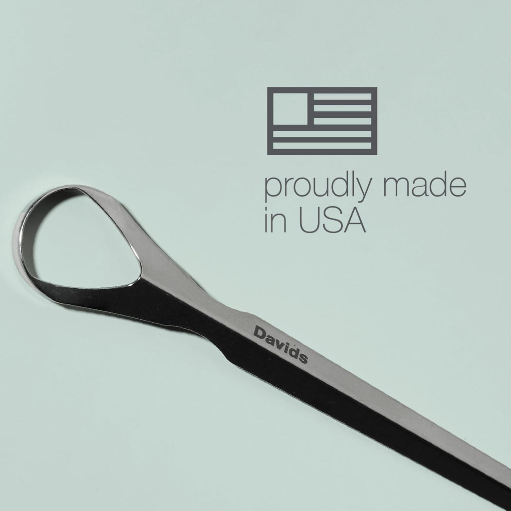 Davids Tongue Scraper for Adults and Kids, 100% Medical Grade Professional Stainless Steel Tongue Scraper, Made in USA