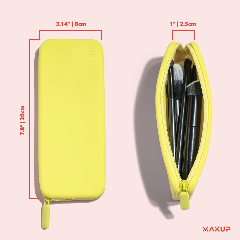 MAKUP Silicone Makeup Bag, Makeup Brush Holder with Zipper for Organizing Cosmetics, Makeup Brushes, Tools and Pencils, Washable Makeup Brush Holder Pouch for Travel (Electric Lime)