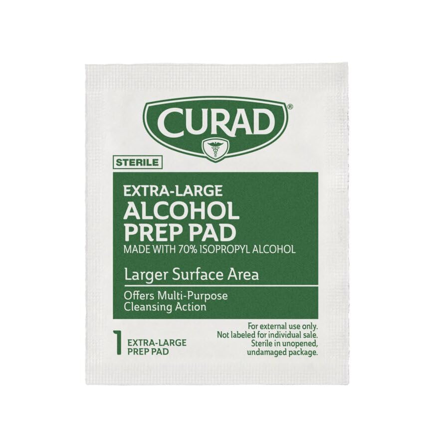 CURAD XL Alcohol Prep Pads, Extra Large 4” x 5.5”, 144 Sterile Isopropyl Alcohol Wipes Individually Wrapped, for First Aid, Cuts, and Scrapes, Large Size for Cleaning and Sanitizing, Pack of 3 Boxes