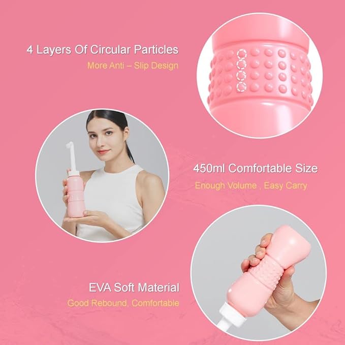 Upside Down Peri Bottle for Postpartum Care, Portable Bidet Bottle with Travel Bag, Handheld Perineal Sprayer,Reusable Douche Bottle for Women,Men,Baby,Personal Hygiene 450ml-2Pack(Blue Green)