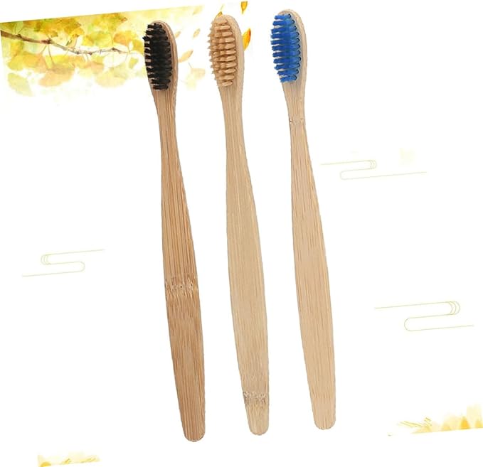 3pcs Natural Toothbrush with Soft Biodegradable Bristles for Adults Handle Gentle Sensitive Gums Sustainable Oral Care Kit