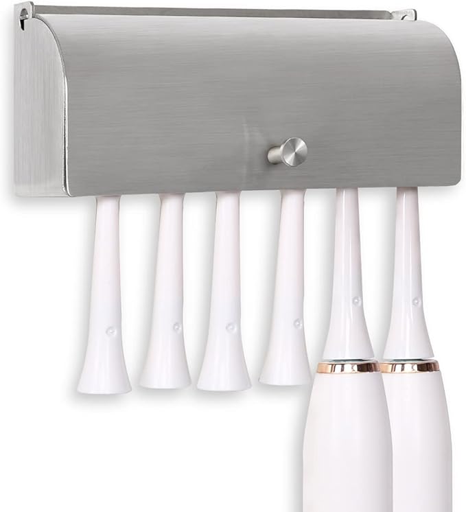 6-Slot Stainless Steel Toothbrush Holder with Cover - Wall Mounted, Dustproof, Self-Adhesive, Rustproof Bathroom Organizer for Toothbrush Storage (Silver)