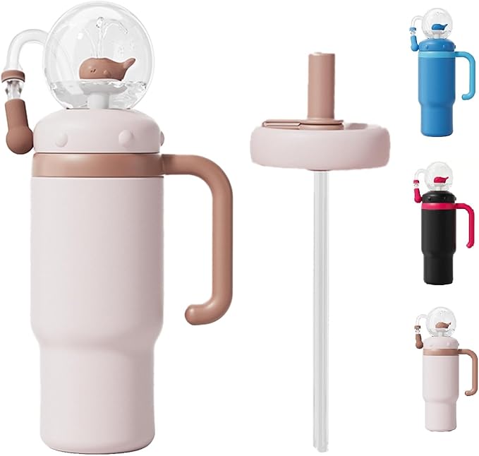 Drinking Cup With Whale Squirt, 24oz Whale Water Bottle with Handle, Insulated Stainless Steel Whale Water Cups With Two Silicone Soft Tip, Leak-Proof Whale Fountain Bottle for Kids Teens (ZBrown)